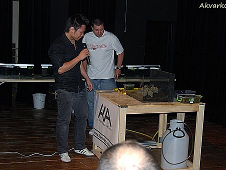 Khanh postupně naaranžoval do připraveného akvária do písku kameny ...